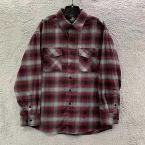 YAGO Shirt Mens Size XL Button Up Plaid Extra Large Flannel Gray Red*